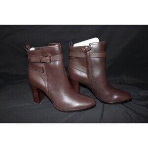 Lauren Ralph Lauren Madisyn Leather Buckle Ankle Booties Block Heel Tan 9.5 B